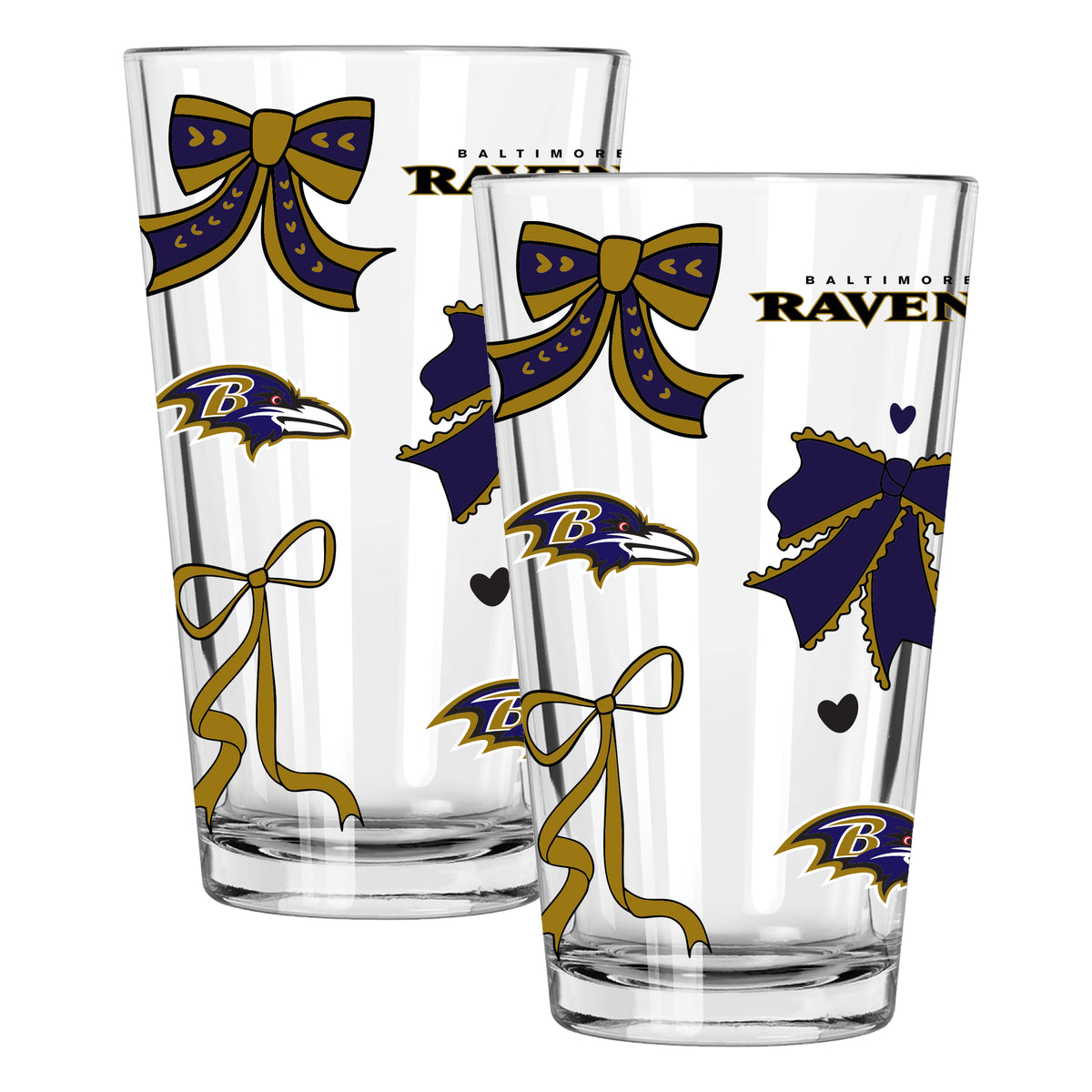  Ravens 2pk 16oz Bow Pint Glass 
