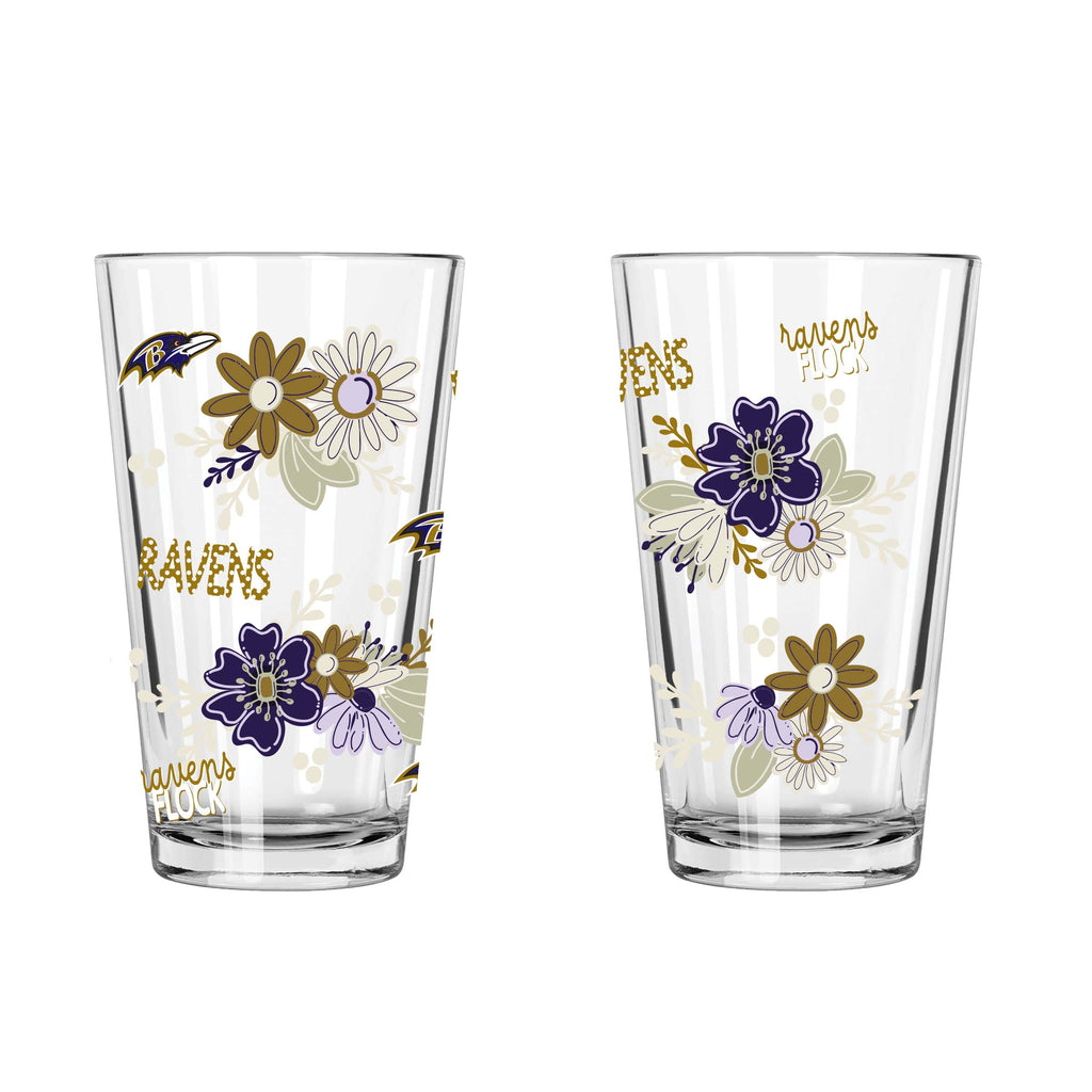 2pk 16oz Pint Glass, DP, Flowers | Baltimore Ravens