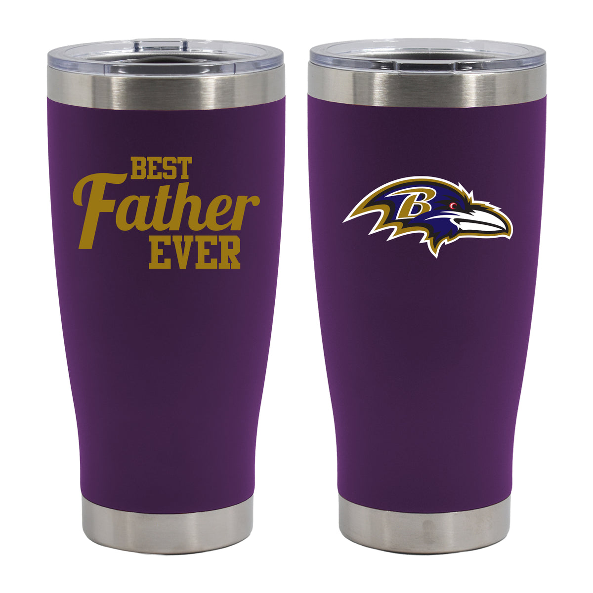 20oz Purple Stainless Steel Tumbler, Direct Print, Best Dad Ever Design, Baltimore Ravens