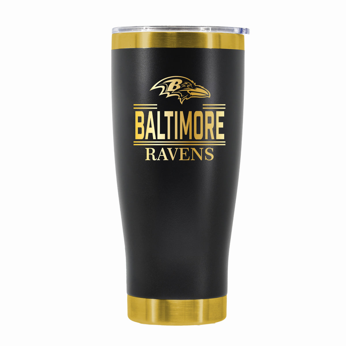 24 oz Stainless Steel Tumbler with Gold Accents & Etched Classic Crew Team Design, Baltimore Ravens