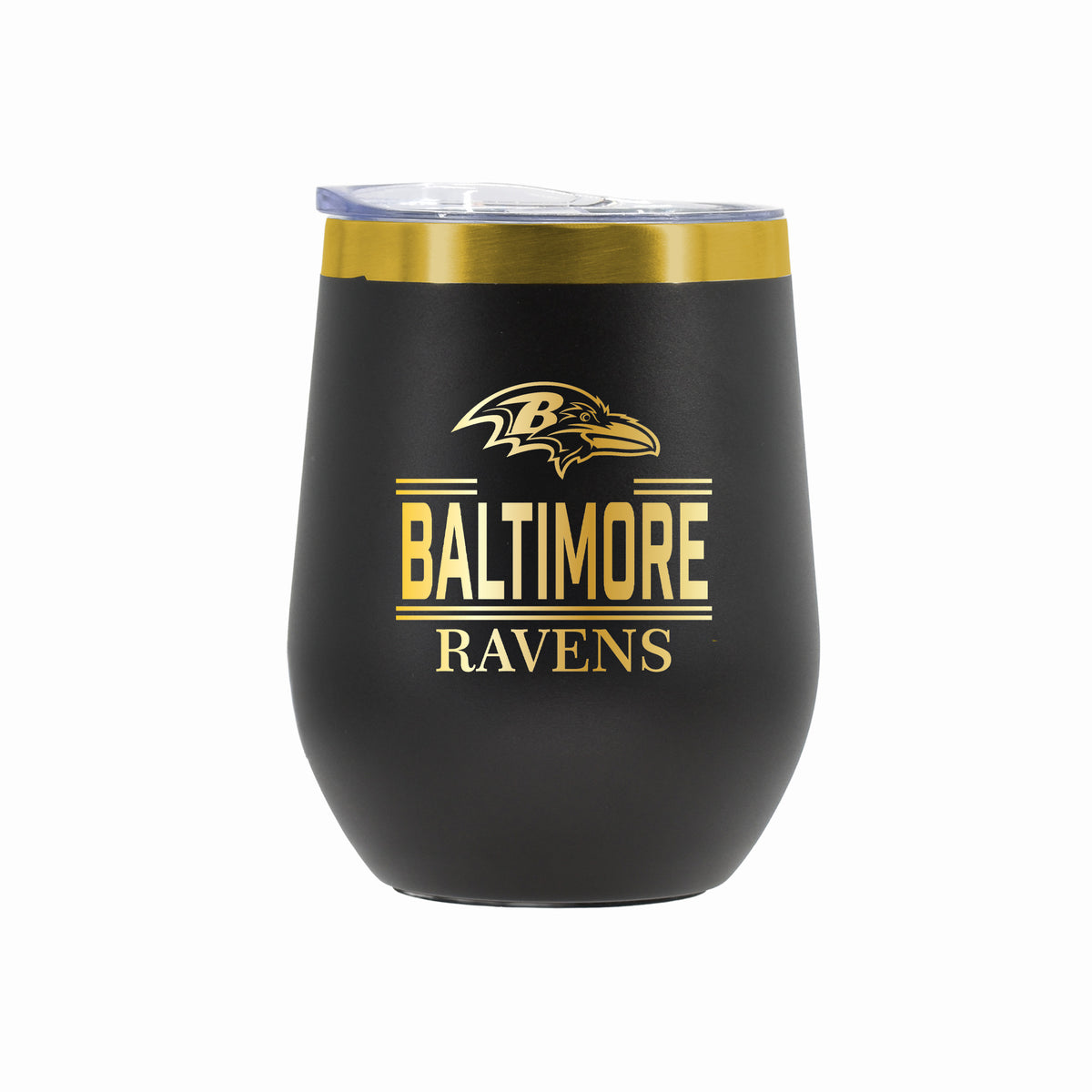 12 oz Stainless Steel Wine Tumbler with Gold Etched Classic Crew Team Design, Baltimore Ravens