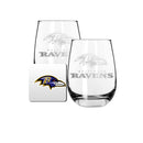 2 Pack Stemless Wine Glasses and Coasters Set | Baltimore Ravens