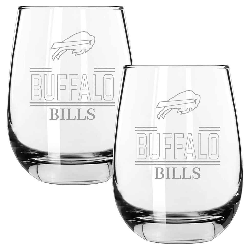 2pk 15oz Stemless Wine Glass Classic Crew Design | Buffalo Bills