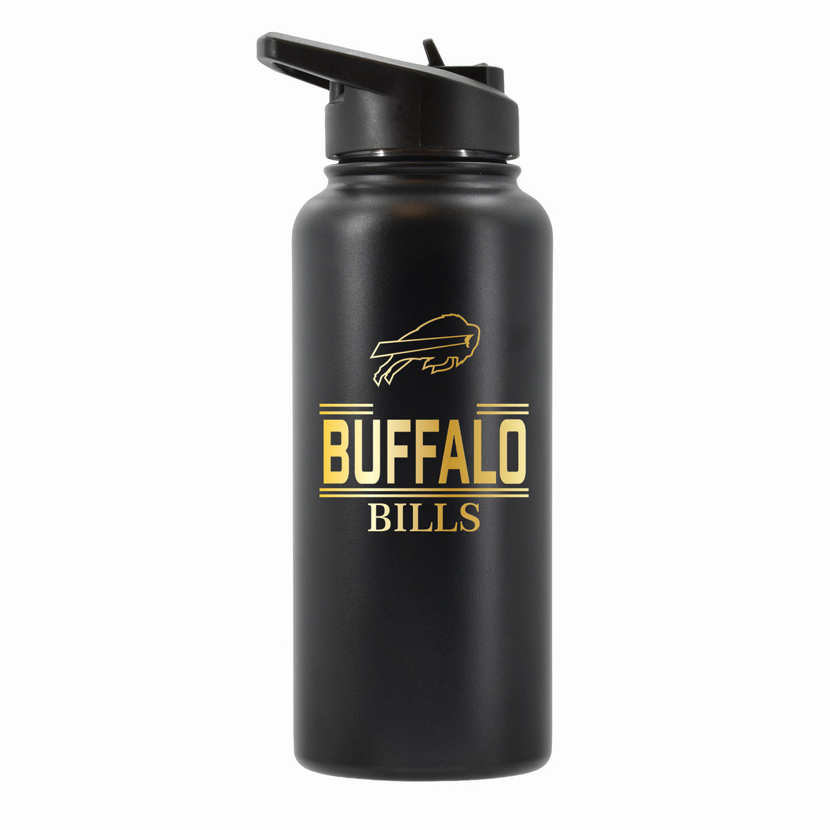 32 oz Stainless Steel Water Bottle with Gold Etched Classic Crew Team Design, Buffalo Bills