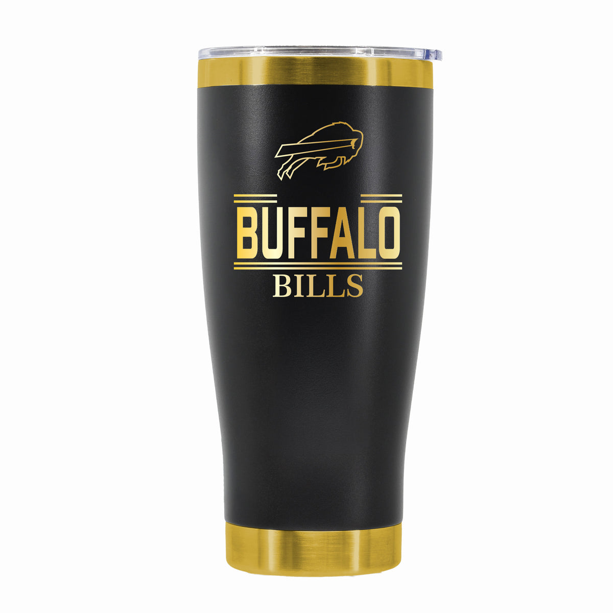 24 oz Stainless Steel Tumbler with Gold Accents & Etched Classic Crew Team Design, Buffalo Bills