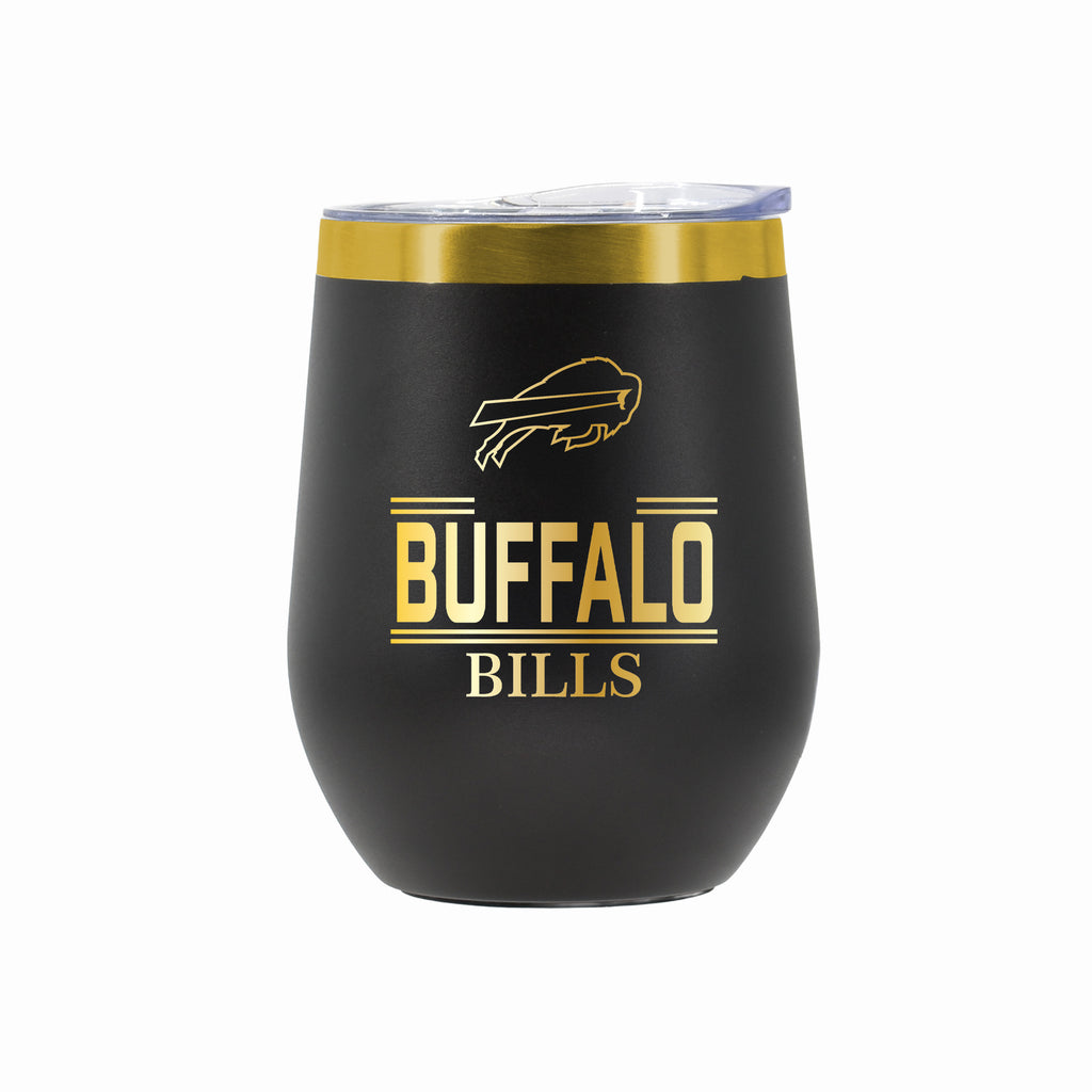12 oz Stainless Steel Wine Tumbler with Gold Etched Classic Crew Team Design, Buffalo Bills