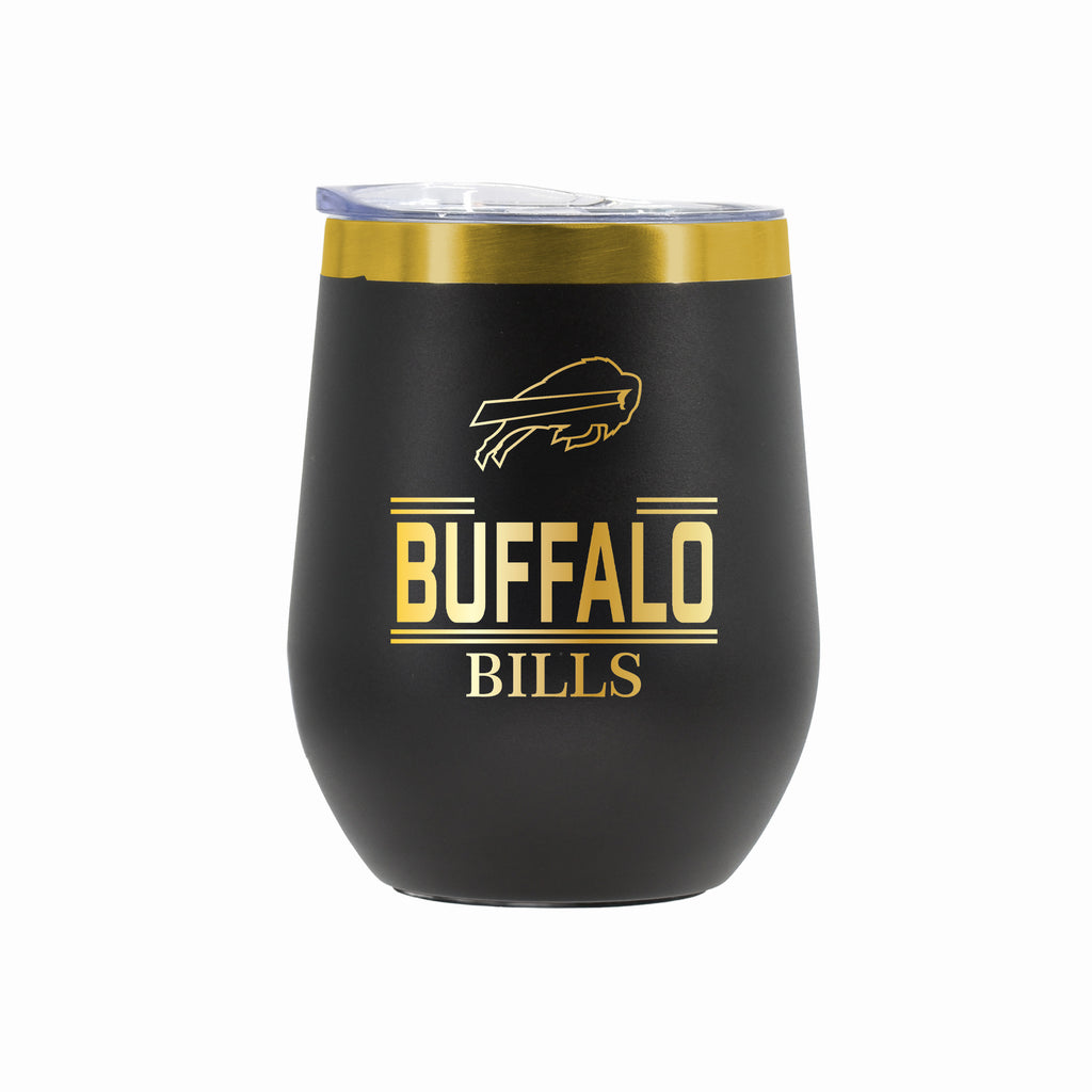 12 oz Stainless Steel Wine Tumbler with Gold Etched Classic Crew Team Design, Buffalo Bills