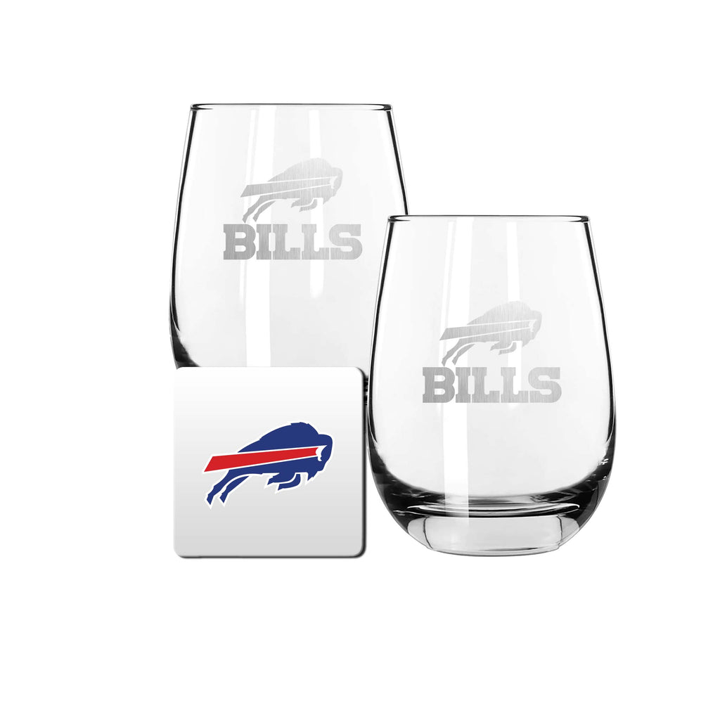 2 Pack Stemless Wine Glasses and Coasters Set | Buffalo Bills