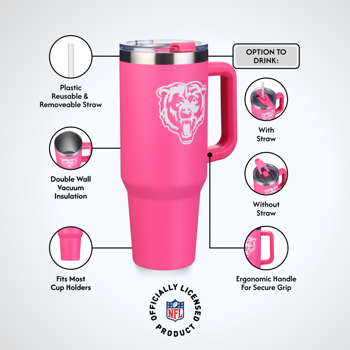 40oz Pink Game Day Tumbler I | Chicago Bears