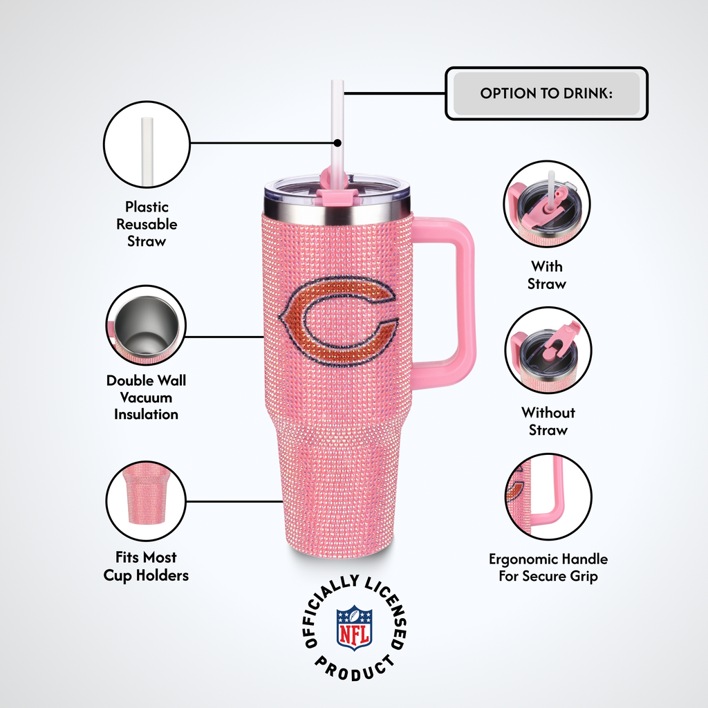 40oz Pink Bling Game Day Tumbler I | Chicago Bears