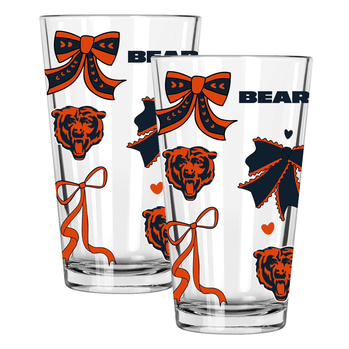 Bears 2pk 16oz Bow Pint Glass 