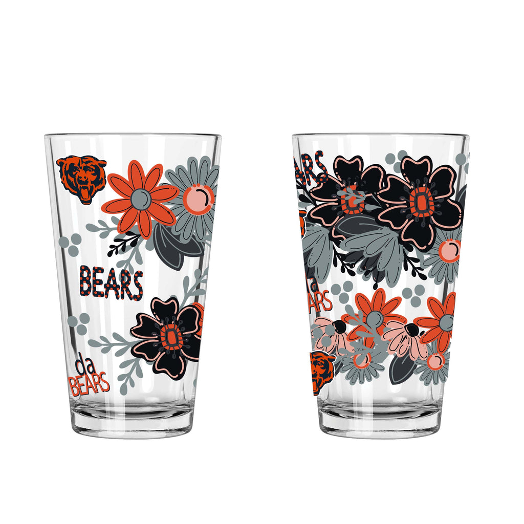 2pk 16oz Pint Glass, DP, Flowers | Chicago Bears