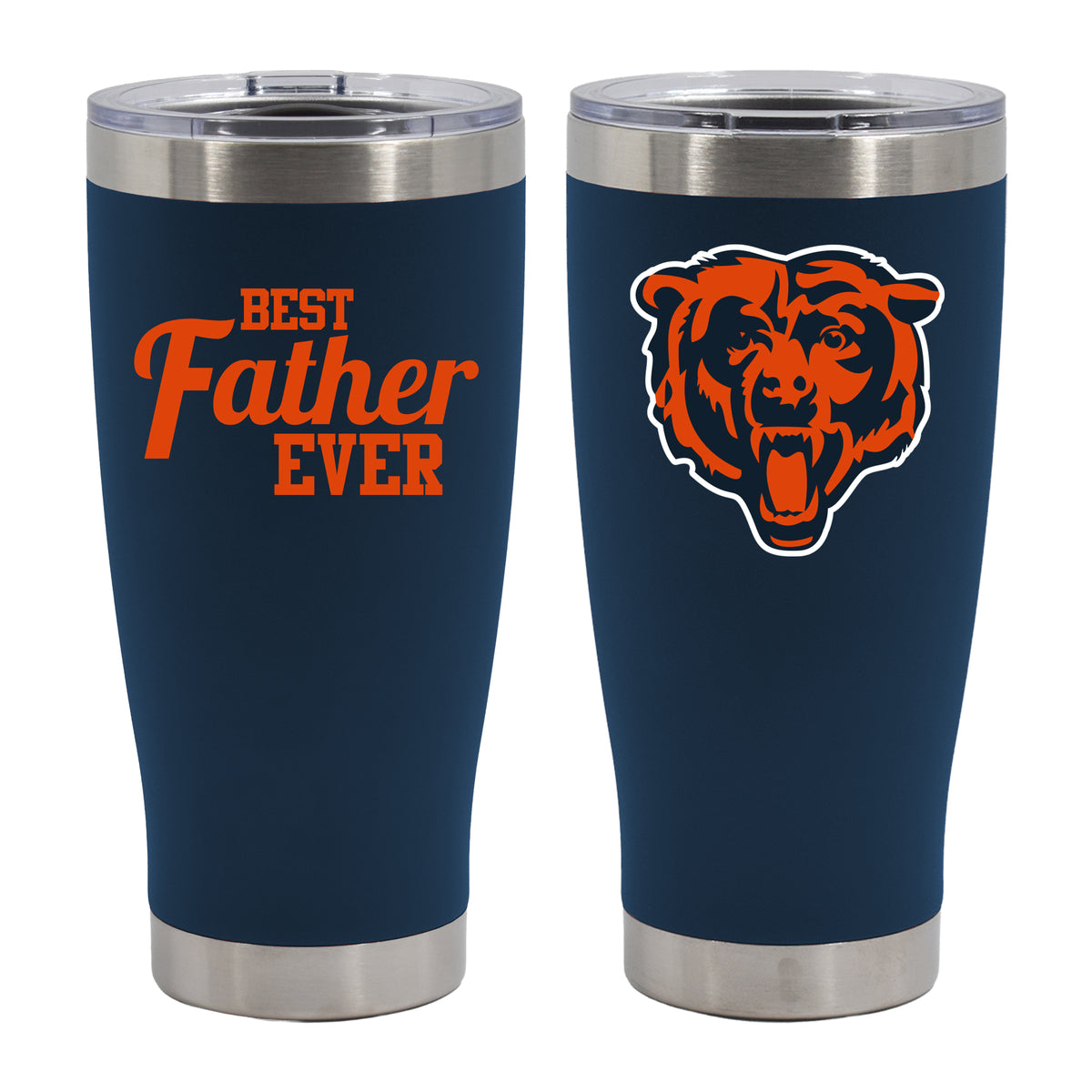20oz Navy Stainless Steel Tumbler, Direct Print, Best Dad Ever Design, Chicago Bears