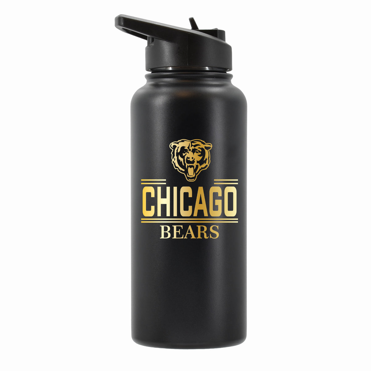 32 oz Stainless Steel Water Bottle with Gold Etched Classic Crew Team Design, Chicago Bears