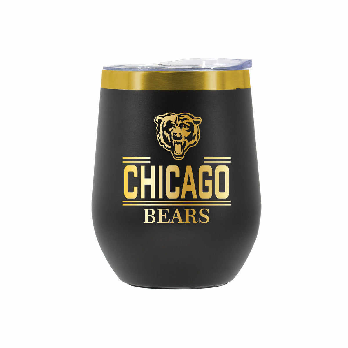 12 oz Stainless Steel Wine Tumbler with Gold Etched Classic Crew Team Design, Chicago Bears