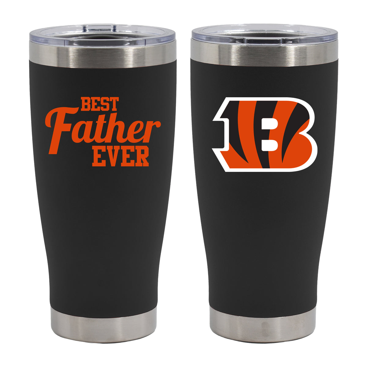 20oz Black Stainless Steel Tumbler, Direct Print, Best Dad Ever Design, Cincinnati Bengals