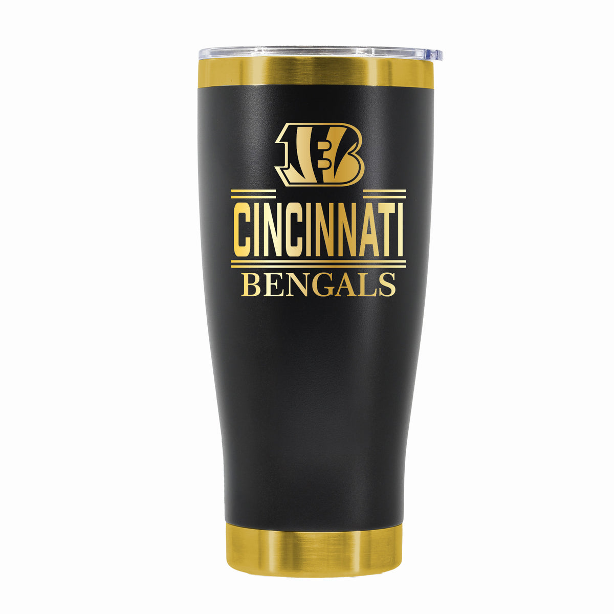 24 oz Stainless Steel Tumbler with Gold Accents & Etched Classic Crew Team Design, Cincinnati Bengals