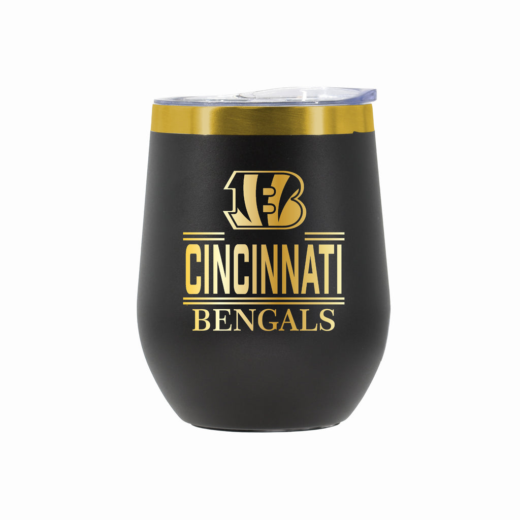 12 oz Stainless Steel Wine Tumbler with Gold Etched Classic Crew Team Design, Cincinnati Bengals