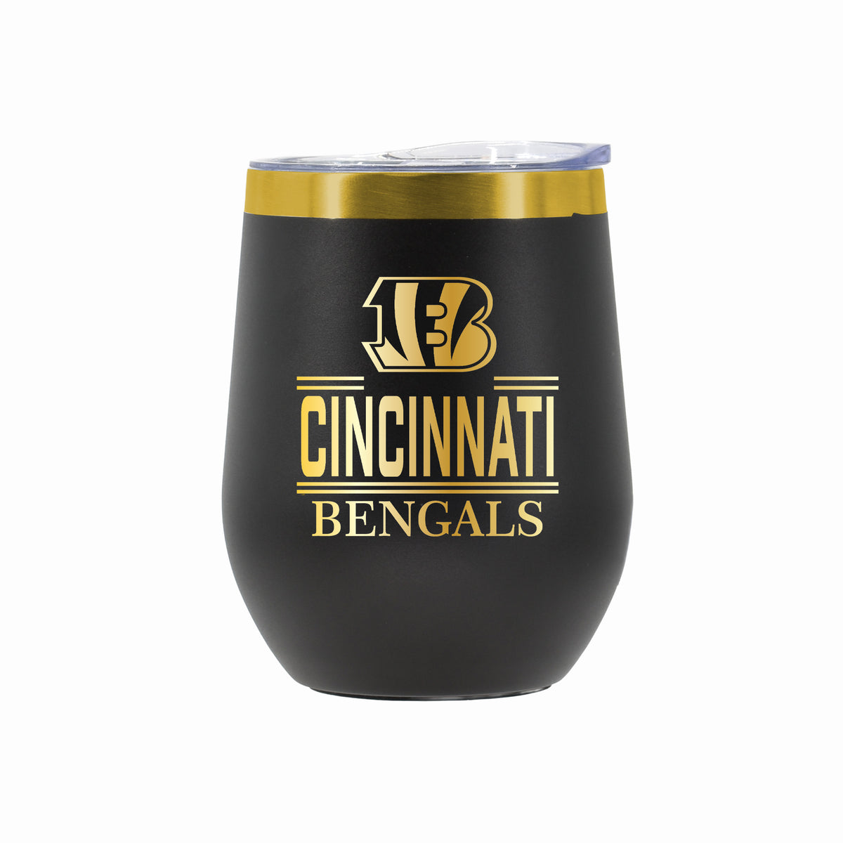 12 oz Stainless Steel Wine Tumbler with Gold Etched Classic Crew Team Design, Cincinnati Bengals