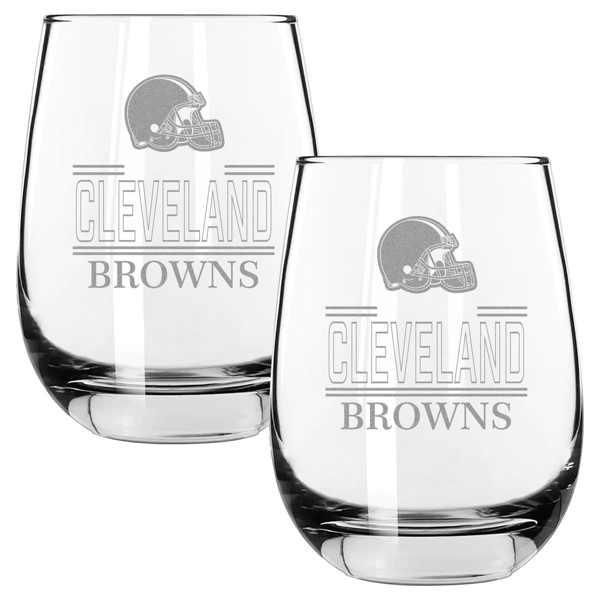 2pk 15oz Stemless Wine Glass Classic Crew Design | Cleveland Browns