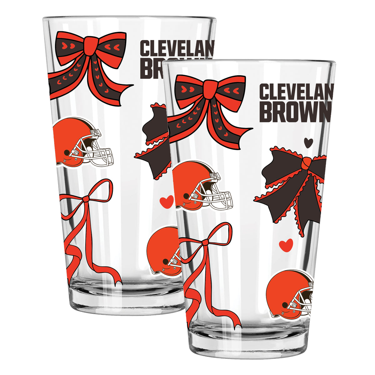  Browns 2pk 16oz Bow Pint Glass 