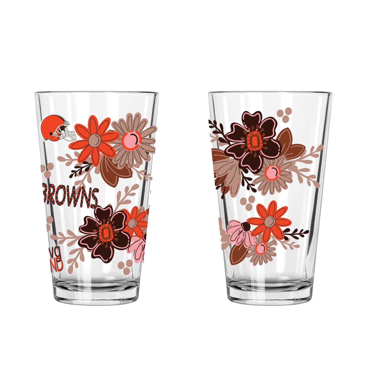 2pk 16oz Pint Glass, DP, Flowers | Cleveland Browns