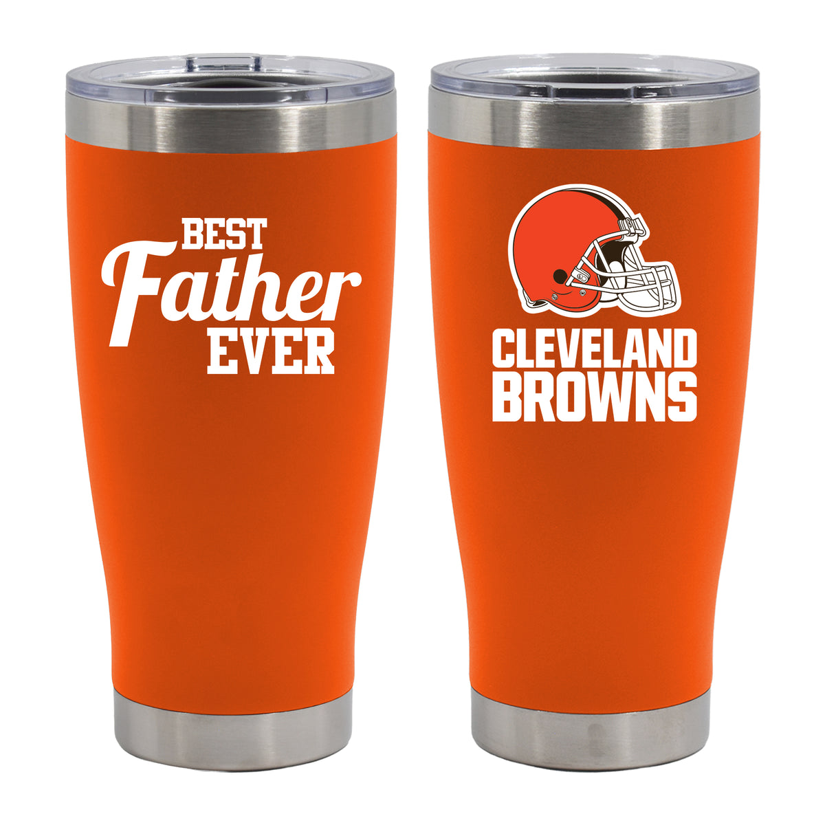 20oz Orange Stainless Steel Tumbler, Direct Print, Best Dad Ever Design, Cleveland Browns