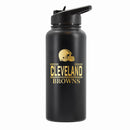 32 oz Stainless Steel Water Bottle with Gold Etched Classic Crew Team Design, Cleveland Browns