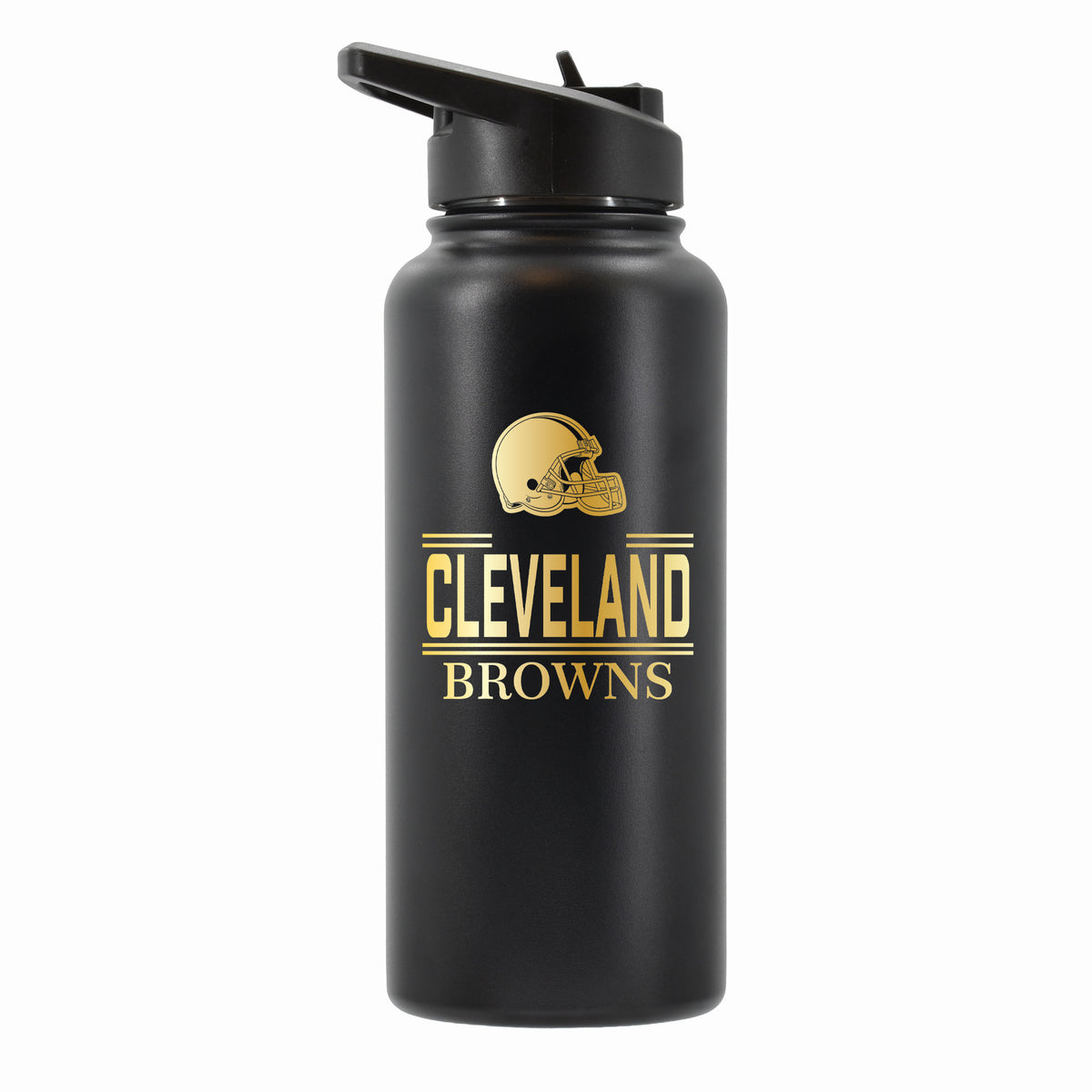32 oz Stainless Steel Water Bottle with Gold Etched Classic Crew Team Design, Cleveland Browns