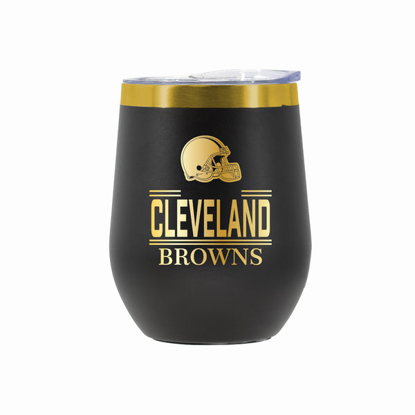12 oz Stainless Steel Wine Tumbler with Gold Etched Classic Crew Team Design, Cleveland Browns