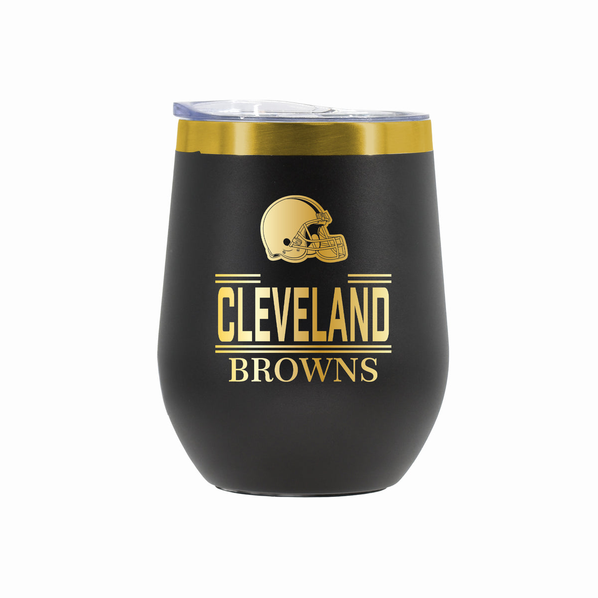 12 oz Stainless Steel Wine Tumbler with Gold Etched Classic Crew Team Design, Cleveland Browns