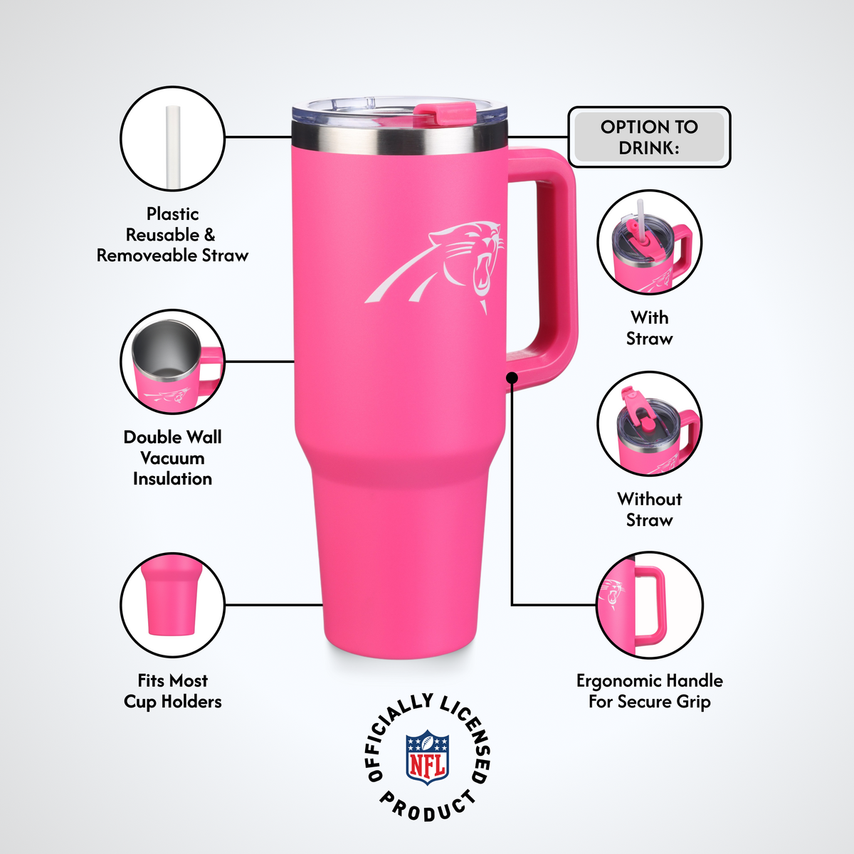 40oz Pink Game Day Tumbler I | Carolina Panthers