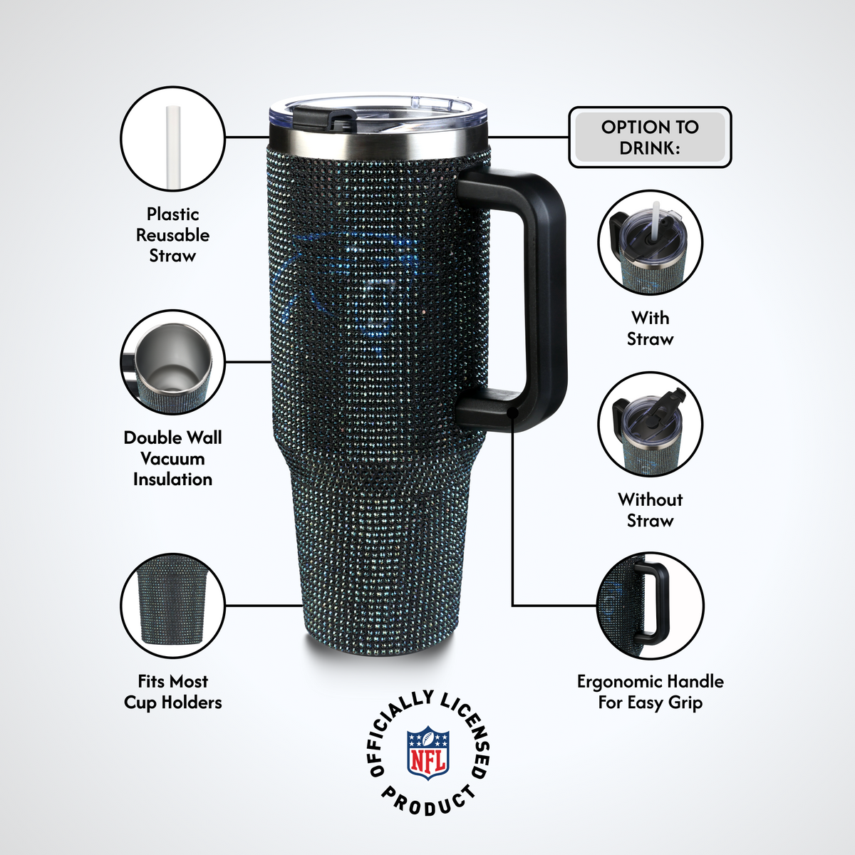 40oz TC Bling Game Day Tumbler I | Carolina Panthers