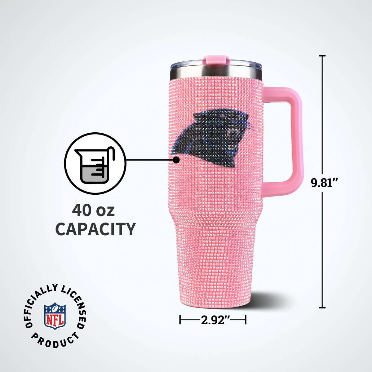 40oz Pink Bling Game Day Tumbler I | Carolina Panthers