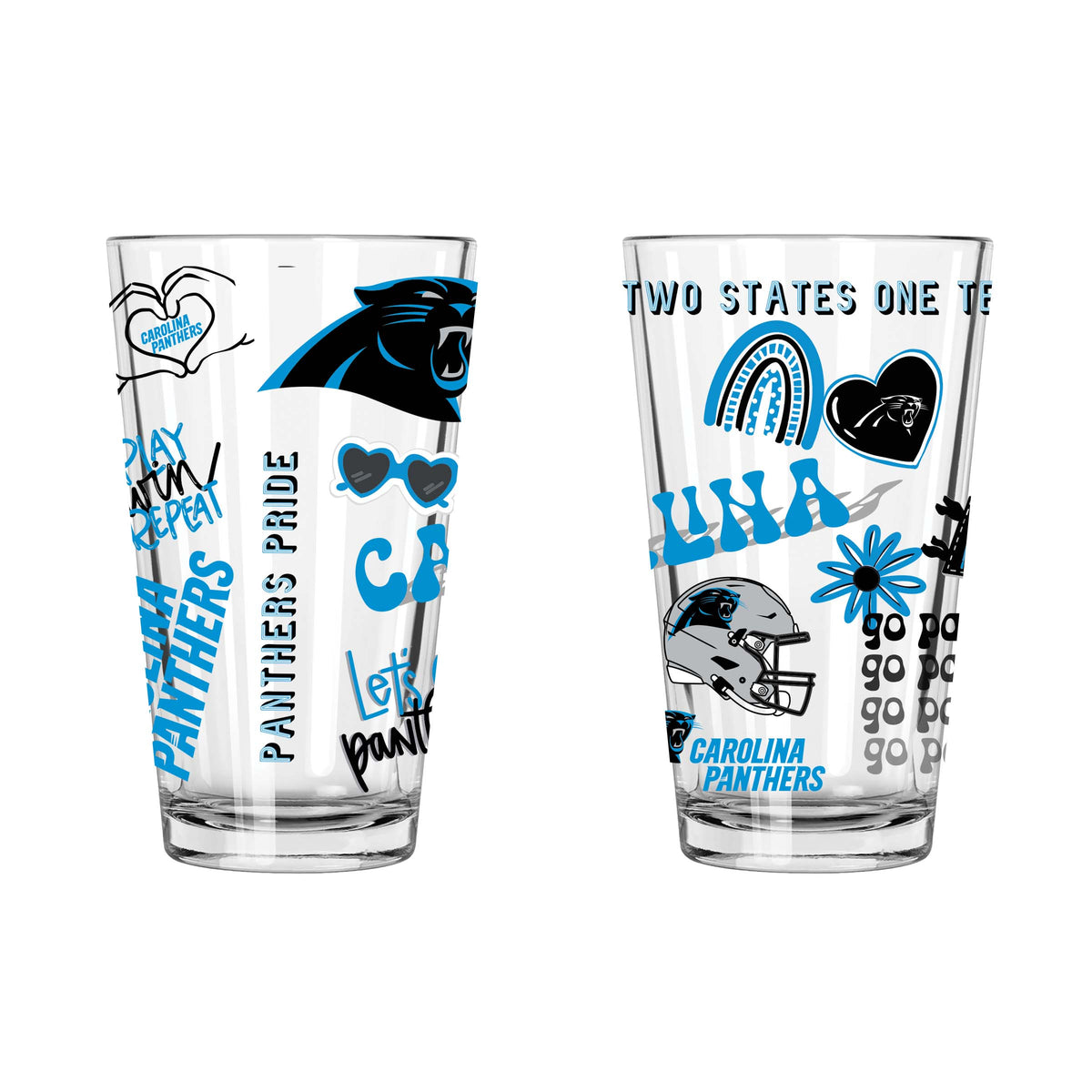 2pk 16oz Pint Glass, DP, Loco Design | Carolina Panthers