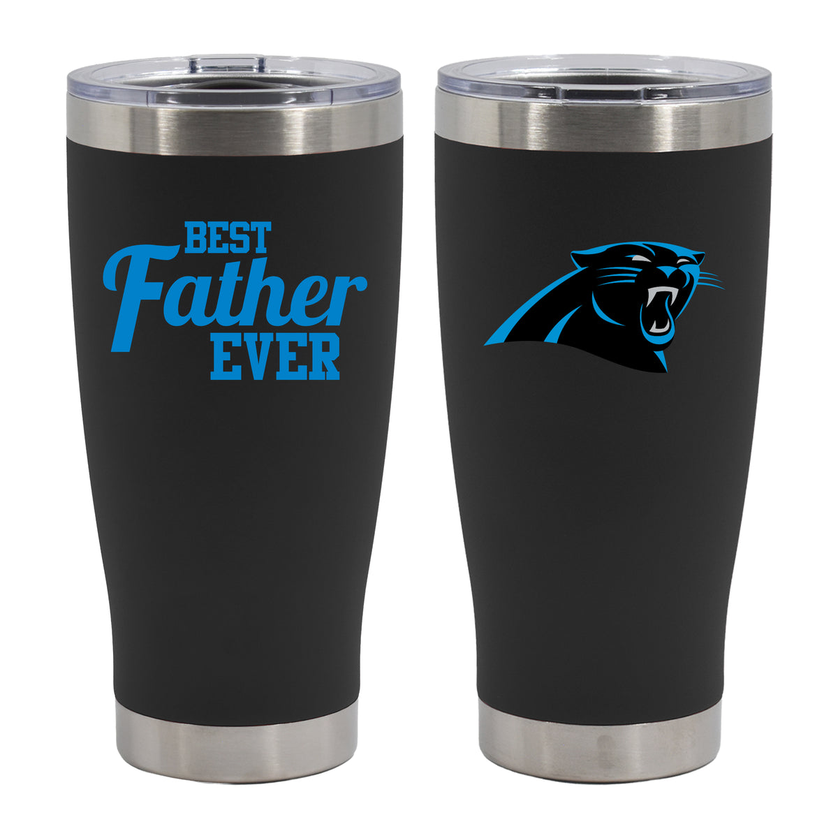 20oz Black Stainless Steel Tumbler, Direct Print, Best Father Ever Design, Carolina Panthers