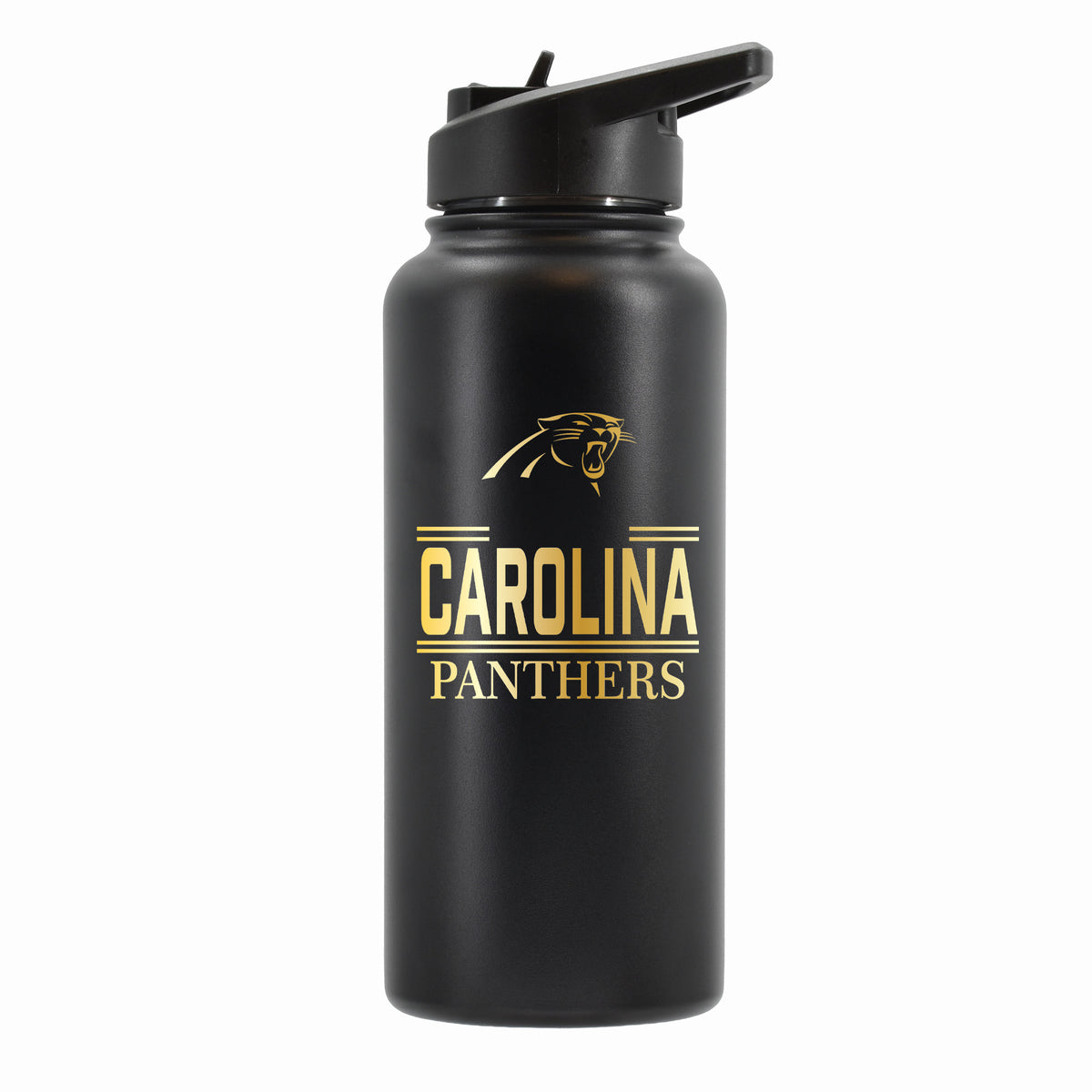 32 oz Stainless Steel Water Bottle with Gold Etched Classic Crew Team Design, Carolina Panthers