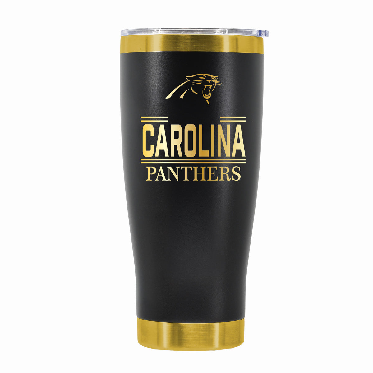 24 oz Stainless Steel Tumbler with Gold Accents & Etched Classic Crew Team Design, Carolina Panthers