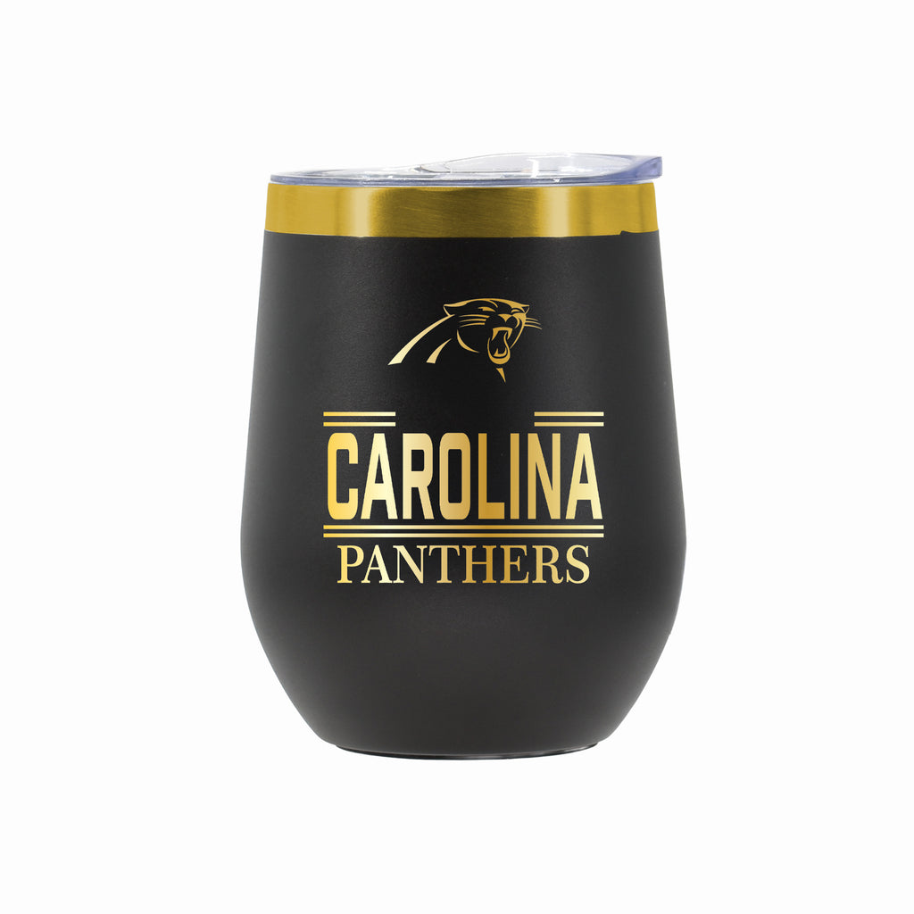 12 oz Stainless Steel Wine Tumbler with Gold Etched Classic Crew Team Design, Carolina Panthers