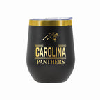 12 oz Stainless Steel Wine Tumbler with Gold Etched Classic Crew Team Design, Carolina Panthers