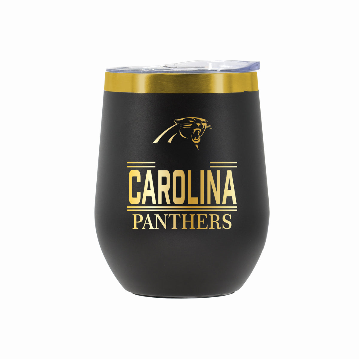 12 oz Stainless Steel Wine Tumbler with Gold Etched Classic Crew Team Design, Carolina Panthers