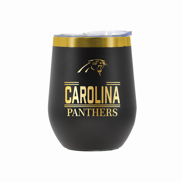 12 oz Stainless Steel Wine Tumbler with Gold Etched Classic Crew Team Design, Carolina Panthers