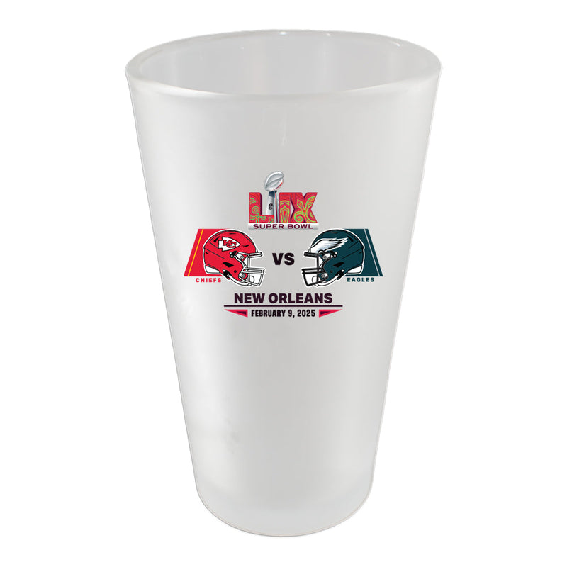 16oz White Frosted Pint Glass, Direct Print, Super Bowl 59, Chiefs vs. Eagles, 2025