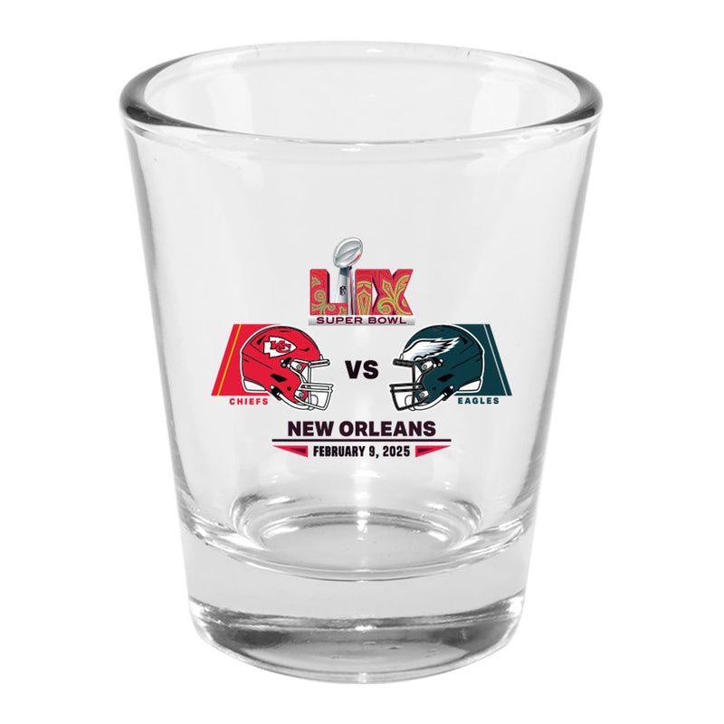 2oz Shot Glass, Direct Print, Super Bowl 59, Chiefs vs. Eagles, 2025