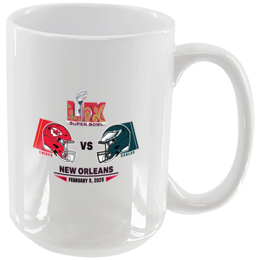 15oz White Mug, Super Bowl 59, Chiefs vs. Eagles, 2025