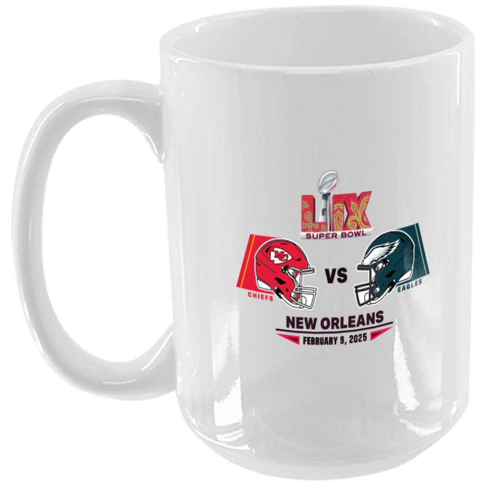 15oz White Mug, Super Bowl 59, Chiefs vs. Eagles, 2025
