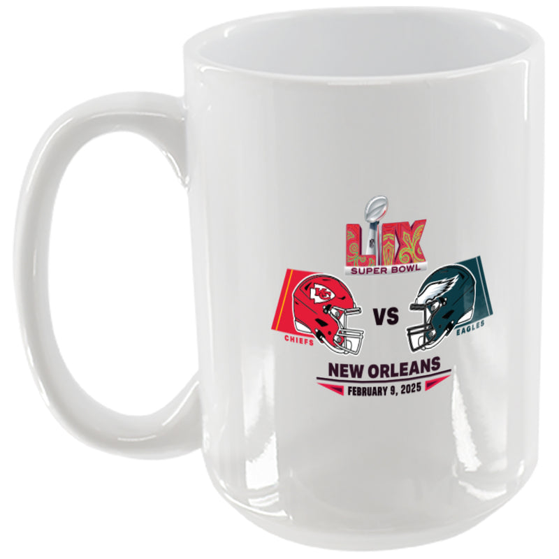 15oz White Mug, Super Bowl 59, Chiefs vs. Eagles, 2025