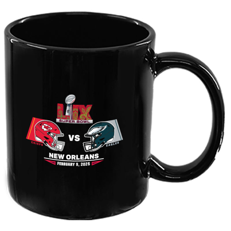11oz Black Mug, Super Bowl 59, Chiefs vs. Eagles, 2025