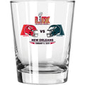 15oz Double Old Fashioned Glass, Direct Print, Super Bowl 59, Chiefs vs. Eagles, 2025