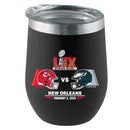 12oz Black Stemless Tumbler, Direct Print, Super Bowl 59, Chiefs vs. Eagles, 2025